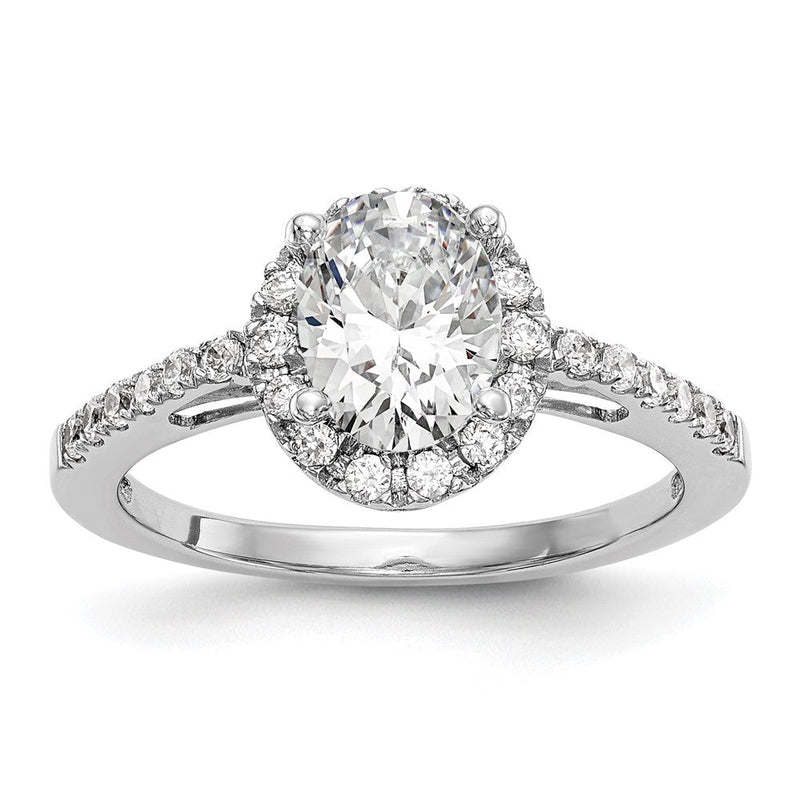 14K Weißgold Heiligenschein Plus (holds 1 Karat (7x5mm) Oval Mittig) 1/4 Diamant Halbfassung Verlobungsring