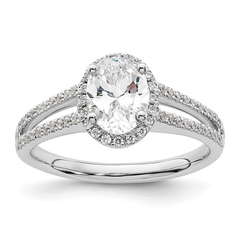 14K Weißgold Heiligenschein Plus (holds 3/4 Karat (7.5x5.0mm) Oval Mittig) 1/3 Diamant Halbfassung Verlobungsring