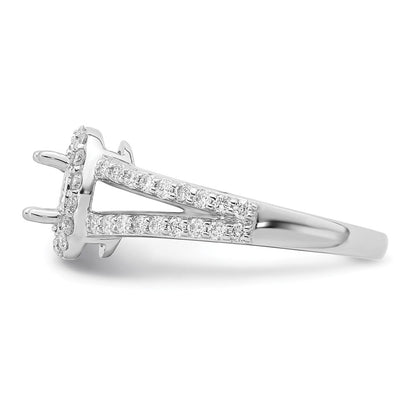 14K Weißgold Heiligenschein Plus (holds 1/2 Karat (6x4mm) Oval Mittig) Diamant Halbfassung Verlobungsring