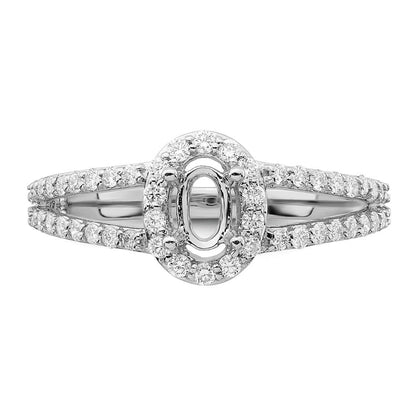 14K Weißgold Heiligenschein Plus (holds 1/2 Karat (6x4mm) Oval Mittig) Diamant Halbfassung Verlobungsring