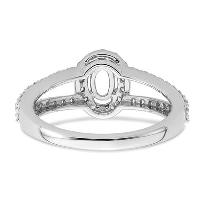 14K Weißgold Heiligenschein Plus (holds 1/2 Karat (6x4mm) Oval Mittig) Diamant Halbfassung Verlobungsring
