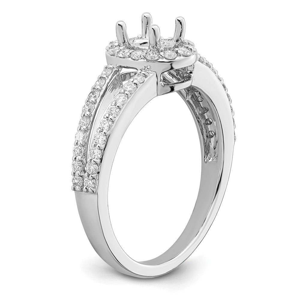 14K Weißgold Heiligenschein Plus (holds 1/2 Karat (6x4mm) Oval Mittig) Diamant Halbfassung Verlobungsring
