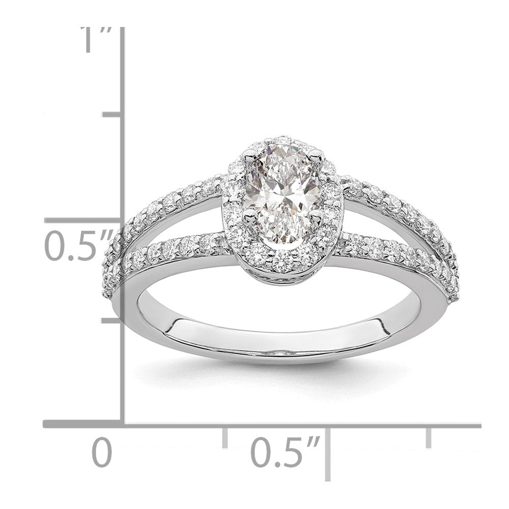 14K Weißgold Heiligenschein Plus (holds 1/2 Karat (6x4mm) Oval Mittig) Diamant Halbfassung Verlobungsring