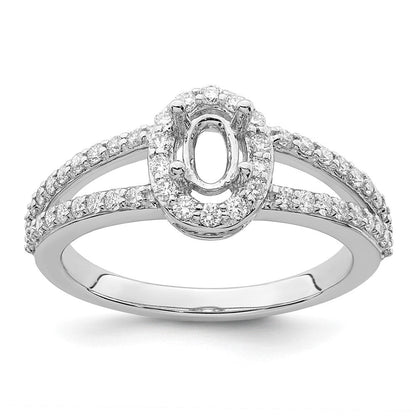 14K Weißgold Heiligenschein Plus (holds 1/2 Karat (6x4mm) Oval Mittig) Diamant Halbfassung Verlobungsring