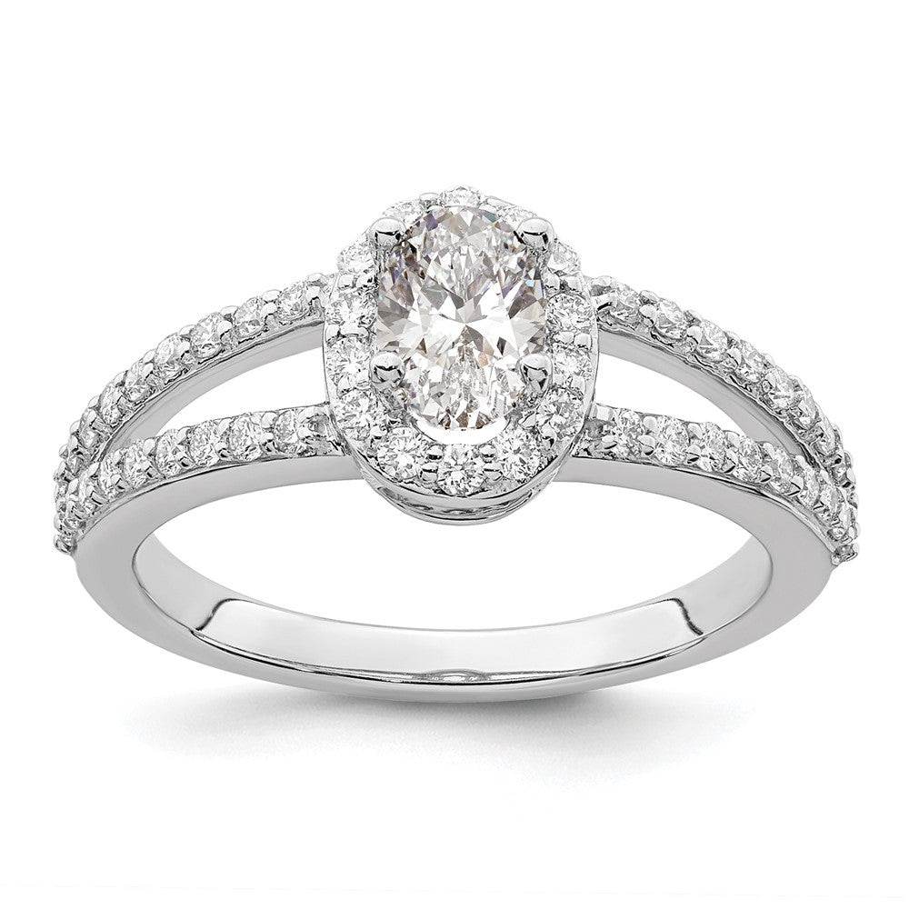 14K Weißgold Heiligenschein Plus (holds 1/2 Karat (6x4mm) Oval Mittig) Diamant Halbfassung Verlobungsring