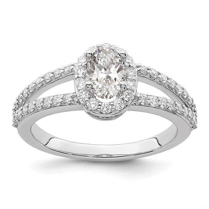 14K Weißgold Heiligenschein Plus (holds 1/2 Karat (6x4mm) Oval Mittig) Diamant Halbfassung Verlobungsring