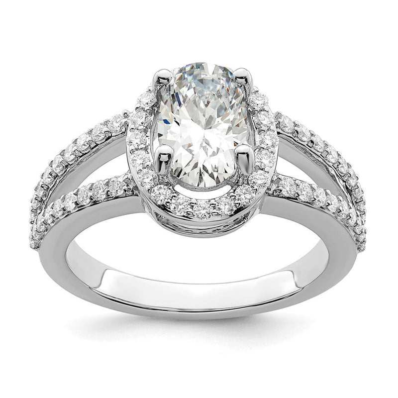 14K Weißgold Heiligenschein Plus (holds 2 Karat (9.5x7.0mm) Oval Mittig) 1/2 Karat Diamant Halbfassung Verlobungsring