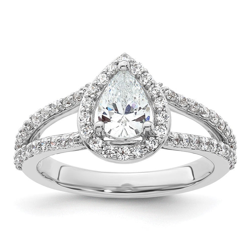 14K Weißgold Heiligenschein Plus (holds 3/4 Karat (7x5mm) Tropfen Mittig) 5/8 Karat Diamant Halbfassung Verlobungsring