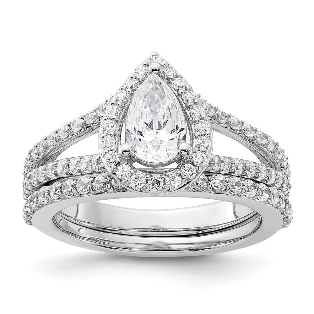 14K Weißgold Heiligenschein Plus (holds 1 Karat (8x5mm) Tropfen Mittig) 5/8 Karat Diamant Halbfassung Verlobungsring