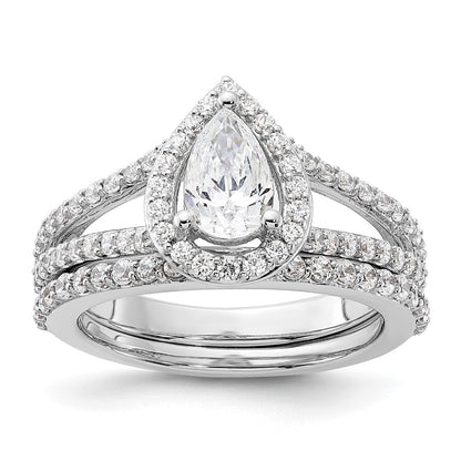 14K Weißgold Heiligenschein Plus (holds 1 Karat (8x5mm) Tropfen Mittig) 5/8 Karat Diamant Halbfassung Verlobungsring
