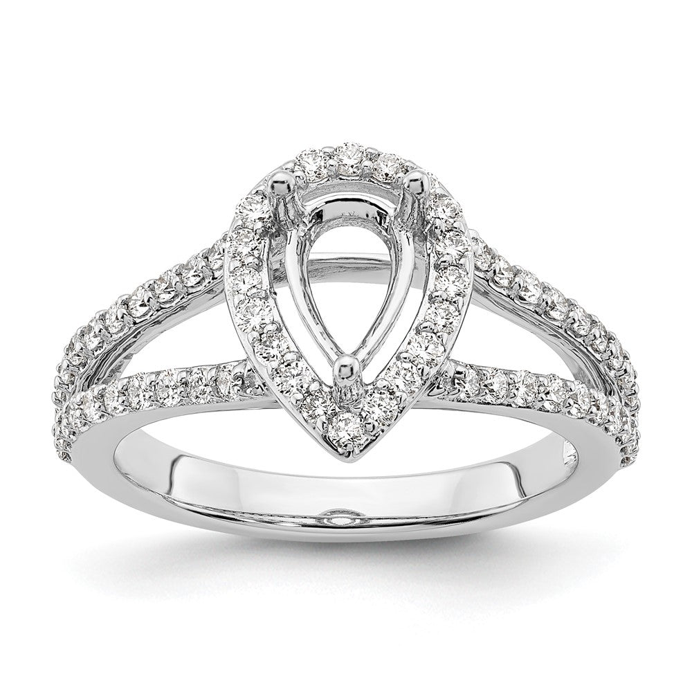 14K Weißgold Heiligenschein Plus (holds 1 Karat (8x5mm) Tropfen Mittig) 5/8 Karat Diamant Halbfassung Verlobungsring