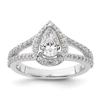 14K Weißgold Heiligenschein Plus (holds 1 Karat (8x5mm) Tropfen Mittig) 5/8 Karat Diamant Halbfassung Verlobungsring
