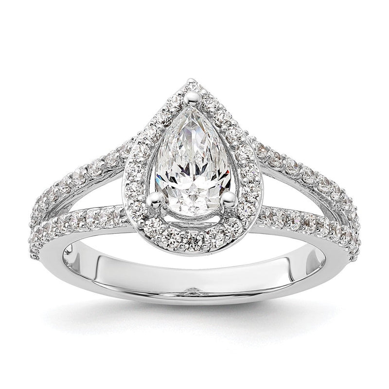 14K Weißgold Heiligenschein Plus (holds 1 Karat (8x5mm) Tropfen Mittig) 5/8 Karat Diamant Halbfassung Verlobungsring