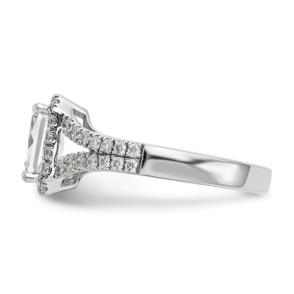 14K Weißgold Heiligenschein Plus (holds 1 Karat (7.7x5.8mm) Smaragd-cut Mittig) 1/2 Karat Diamant Halbfassung Verlobungsring