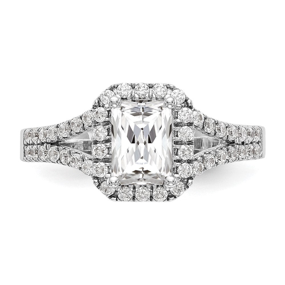 14K Weißgold Heiligenschein Plus (holds 1 Karat (7.7x5.8mm) Smaragd-cut Mittig) 1/2 Karat Diamant Halbfassung Verlobungsring