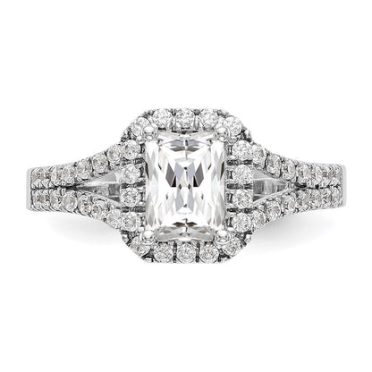 14K Weißgold Heiligenschein Plus (holds 1 Karat (7.7x5.8mm) Smaragd-cut Mittig) 1/2 Karat Diamant Halbfassung Verlobungsring