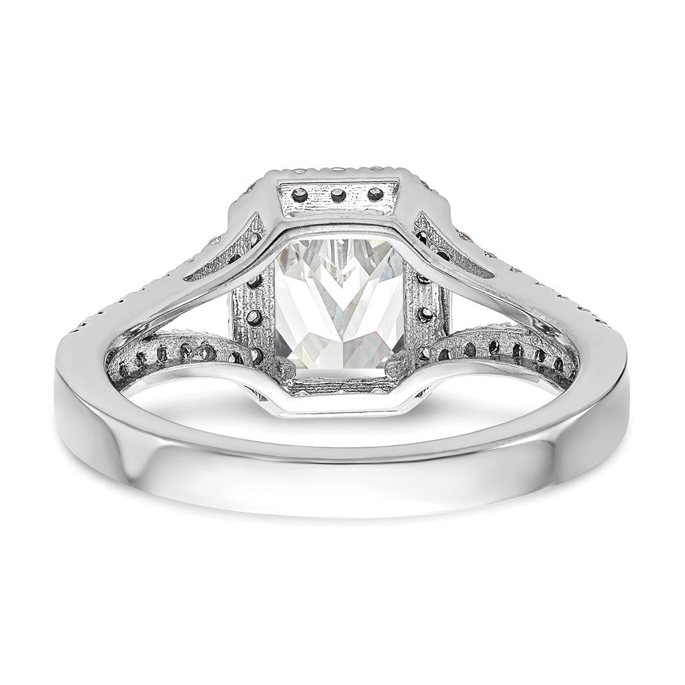 14K Weißgold Heiligenschein Plus (holds 1 Karat (7.7x5.8mm) Smaragd-cut Mittig) 1/2 Karat Diamant Halbfassung Verlobungsring