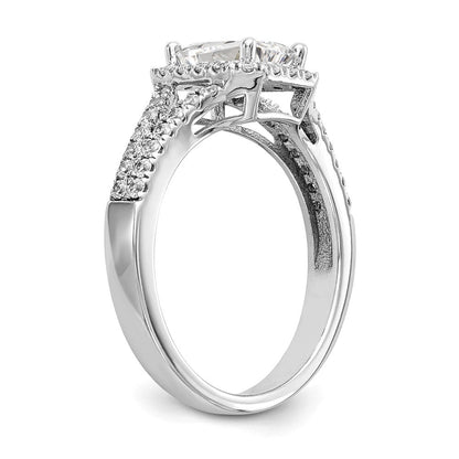 14K Weißgold Heiligenschein Plus (holds 1 Karat (7.7x5.8mm) Smaragd-cut Mittig) 1/2 Karat Diamant Halbfassung Verlobungsring