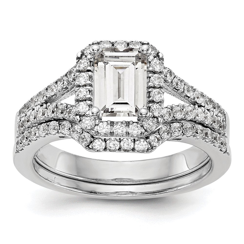 14K Weißgold Heiligenschein Plus (holds 1 Karat (7.7x5.8mm) Smaragd-cut Mittig) 1/2 Karat Diamant Halbfassung Verlobungsring