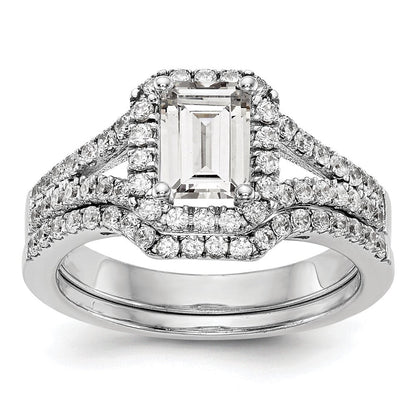 14K Weißgold Heiligenschein Plus (holds 1 Karat (7.7x5.8mm) Smaragd-cut Mittig) 1/2 Karat Diamant Halbfassung Verlobungsring