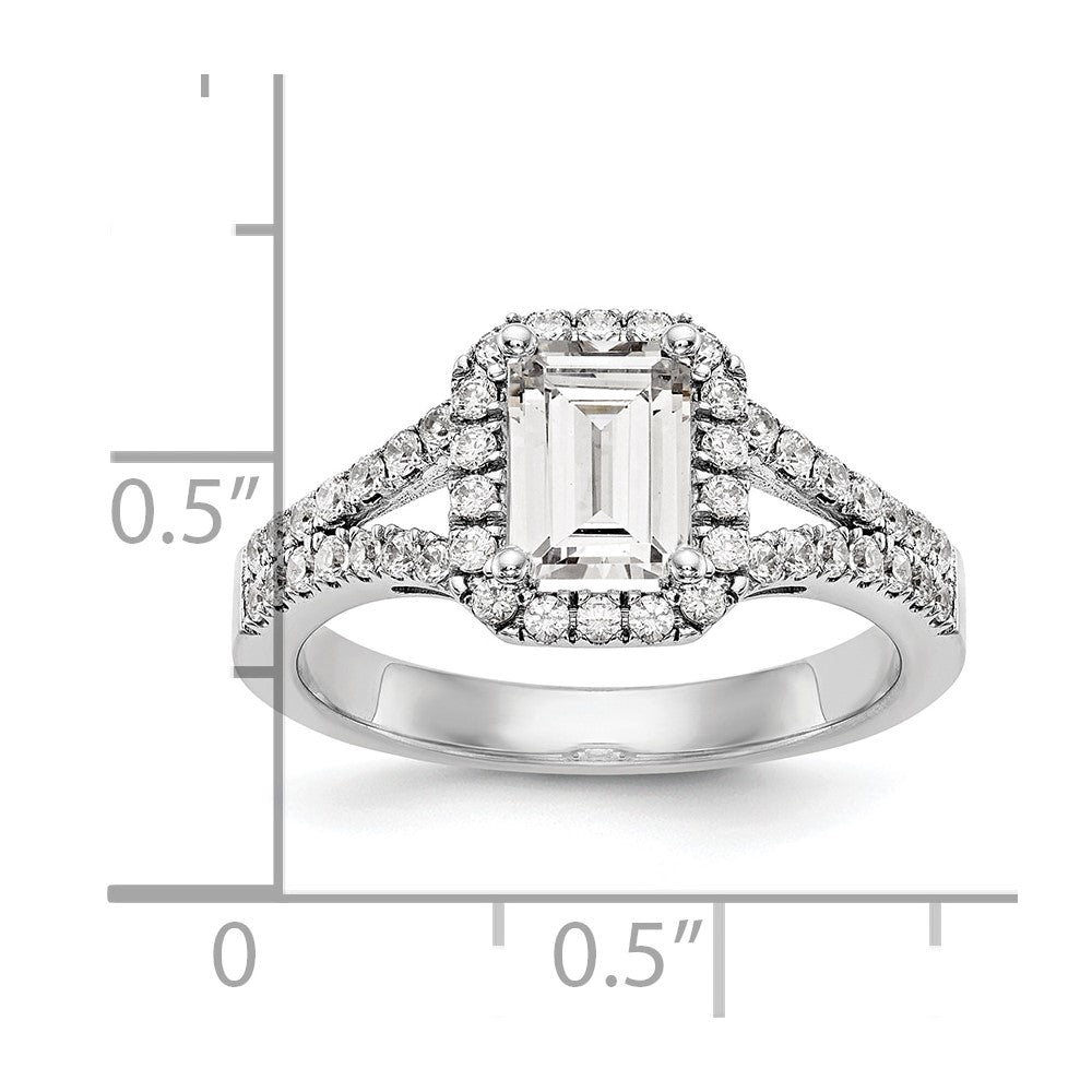 14K Weißgold Heiligenschein Plus (holds 1 Karat (7.7x5.8mm) Smaragd-cut Mittig) 1/2 Karat Diamant Halbfassung Verlobungsring