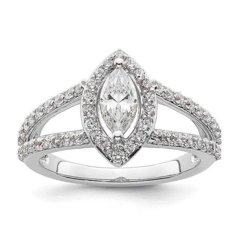 14K Weißgold Heiligenschein Plus (holds 1/2 Karat (8x4mm) Marquise Mittig) 5/8 Diamant Halbfassung Verlobungsring
