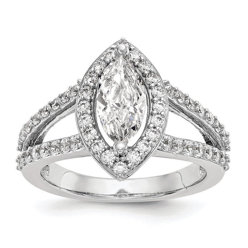 14K Weißgold Heiligenschein Plus (holds 1 Karat (10x5mm) Marquise Mittig) 3/4 Karat Diamant Halbfassung Verlobungsring