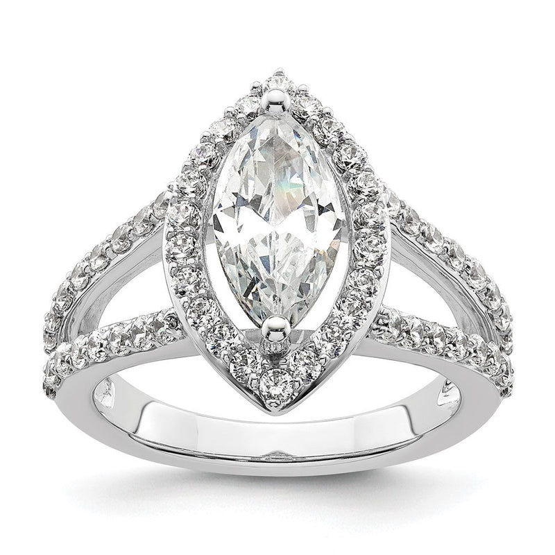 14K Weißgold Heiligenschein Plus (holds 2 Karat (12x6mm) Marquise Mittig) 1 Karat Diamant Halbfassung Verlobungsring