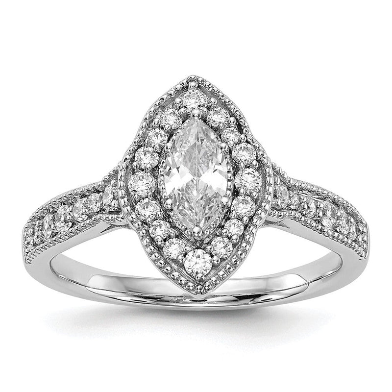 14K Weißgold Heiligenschein Plus (holds 3/8 Karat (7.0x3.5mm) Marquise Mittig) 1/3 Diamant Halbfassung Verlobungsring