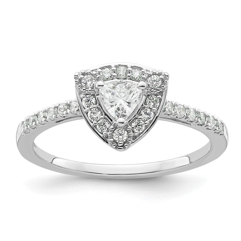 14K Weißgold Heiligenschein Plus (holds 1/4 Karat (4.00mm) Trillant Mittig) Diamant Halbfassung Verlobungsring