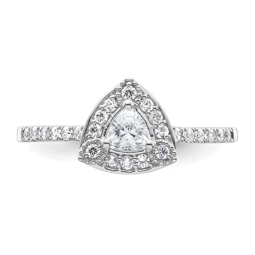 14K Weißgold Heiligenschein Plus (holds 1/4 Karat (4.00mm) Trillant Mittig) Diamant Halbfassung Verlobungsring