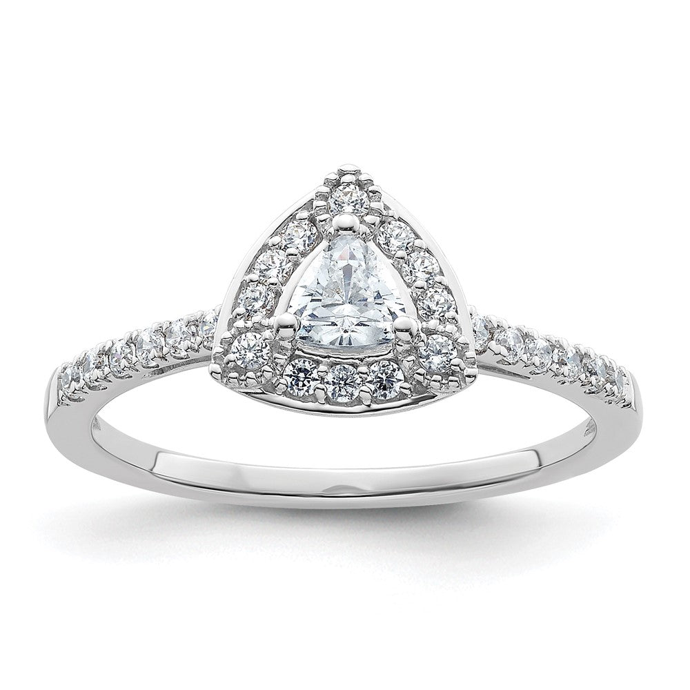 14K Weißgold Heiligenschein Plus (holds 1/4 Karat (4.00mm) Trillant Mittig) Diamant Halbfassung Verlobungsring