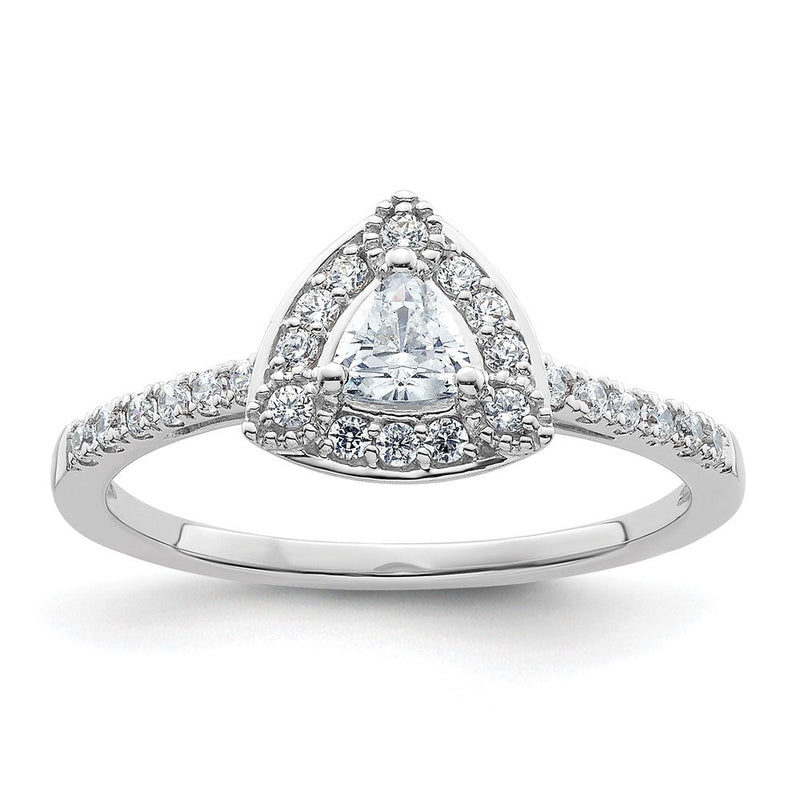 14K Weißgold Heiligenschein Plus (holds 1/4 Karat (4.00mm) Trillant Mittig) Diamant Halbfassung Verlobungsring