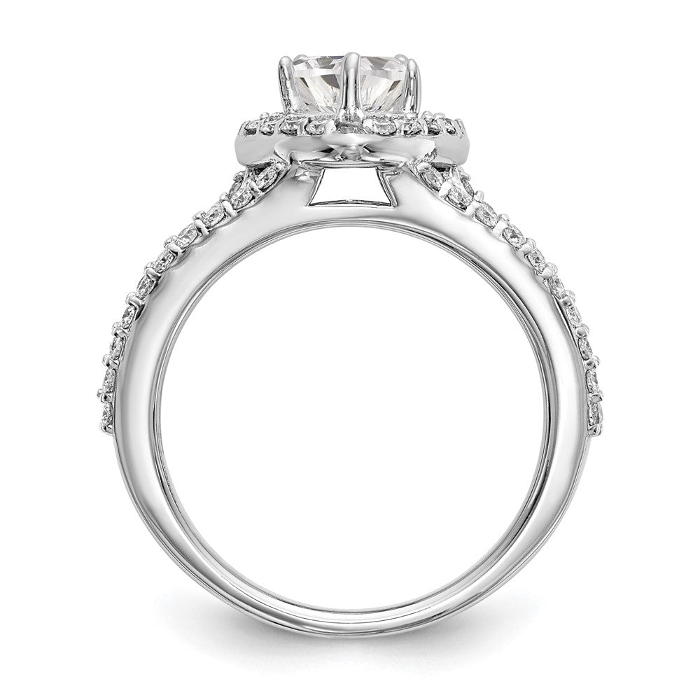 14K Weißgold Heiligenschein Plus (holds 1 Karat (6.6mm) Herz Mittig) 3/4 Diamant Halbfassung Verlobungsring