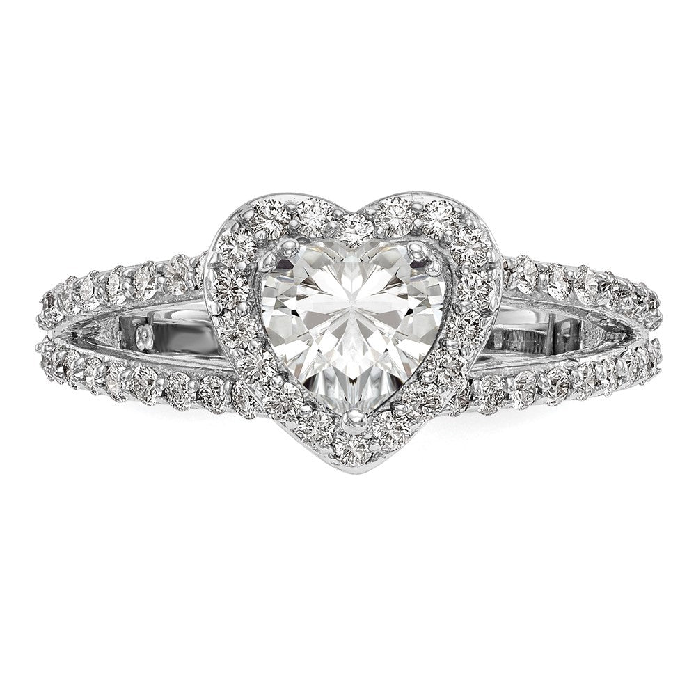 14K Weißgold Heiligenschein Plus (holds 1 Karat (6.6mm) Herz Mittig) 3/4 Diamant Halbfassung Verlobungsring