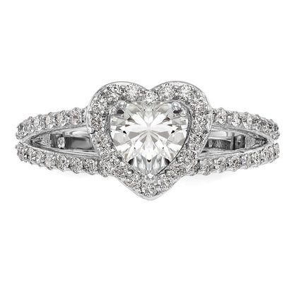 14K Weißgold Heiligenschein Plus (holds 1 Karat (6.6mm) Herz Mittig) 3/4 Diamant Halbfassung Verlobungsring
