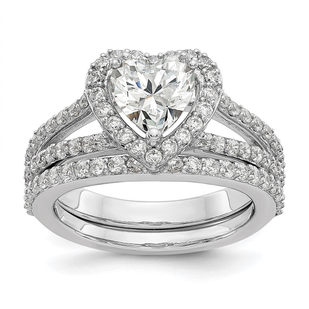 14K Weißgold Heiligenschein Plus (holds 1 Karat (6.6mm) Herz Mittig) 3/4 Diamant Halbfassung Verlobungsring