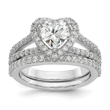 14K Weißgold Heiligenschein Plus (holds 1 Karat (6.6mm) Herz Mittig) 3/4 Diamant Halbfassung Verlobungsring