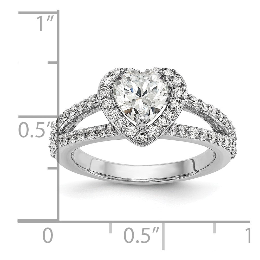 14K Weißgold Heiligenschein Plus (holds 1 Karat (6.6mm) Herz Mittig) 3/4 Diamant Halbfassung Verlobungsring