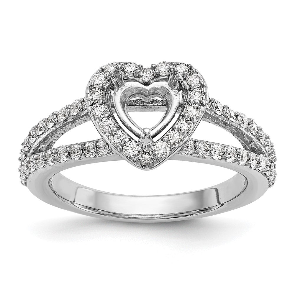 14K Weißgold Heiligenschein Plus (holds 1 Karat (6.6mm) Herz Mittig) 3/4 Diamant Halbfassung Verlobungsring