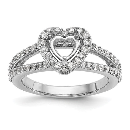 14K Weißgold Heiligenschein Plus (holds 1 Karat (6.6mm) Herz Mittig) 3/4 Diamant Halbfassung Verlobungsring