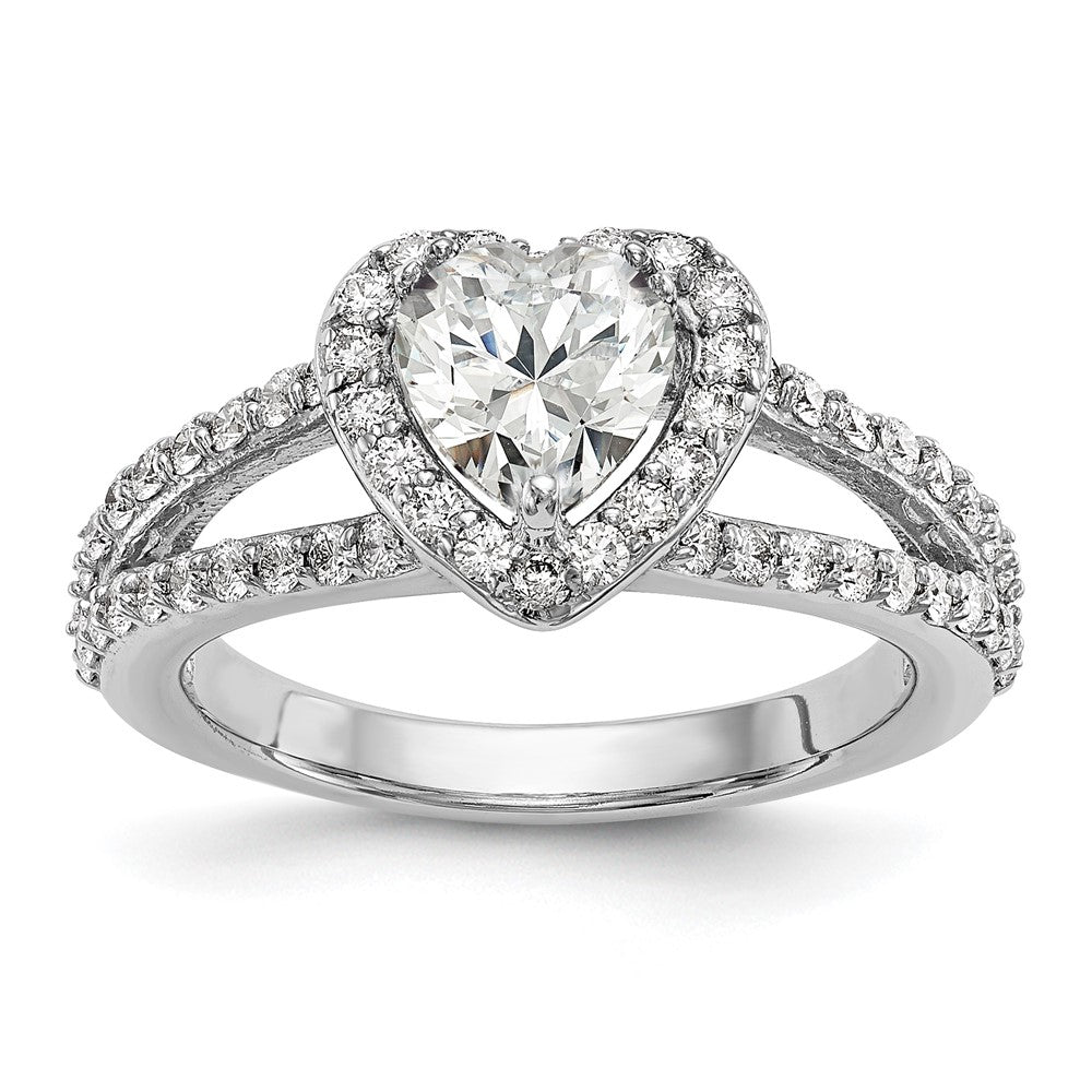 14K Weißgold Heiligenschein Plus (holds 1 Karat (6.6mm) Herz Mittig) 3/4 Diamant Halbfassung Verlobungsring