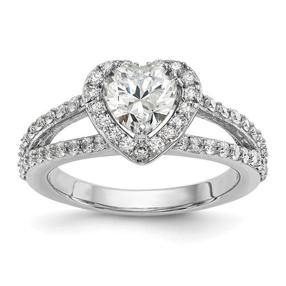14K Weißgold Heiligenschein Plus (holds 1 Karat (6.6mm) Herz Mittig) 3/4 Diamant Halbfassung Verlobungsring