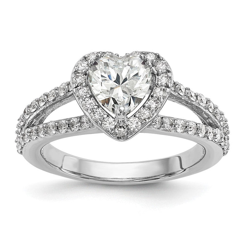 14K Weißgold Heiligenschein Plus (holds 1 Karat (6.6mm) Herz Mittig) 3/4 Diamant Halbfassung Verlobungsring