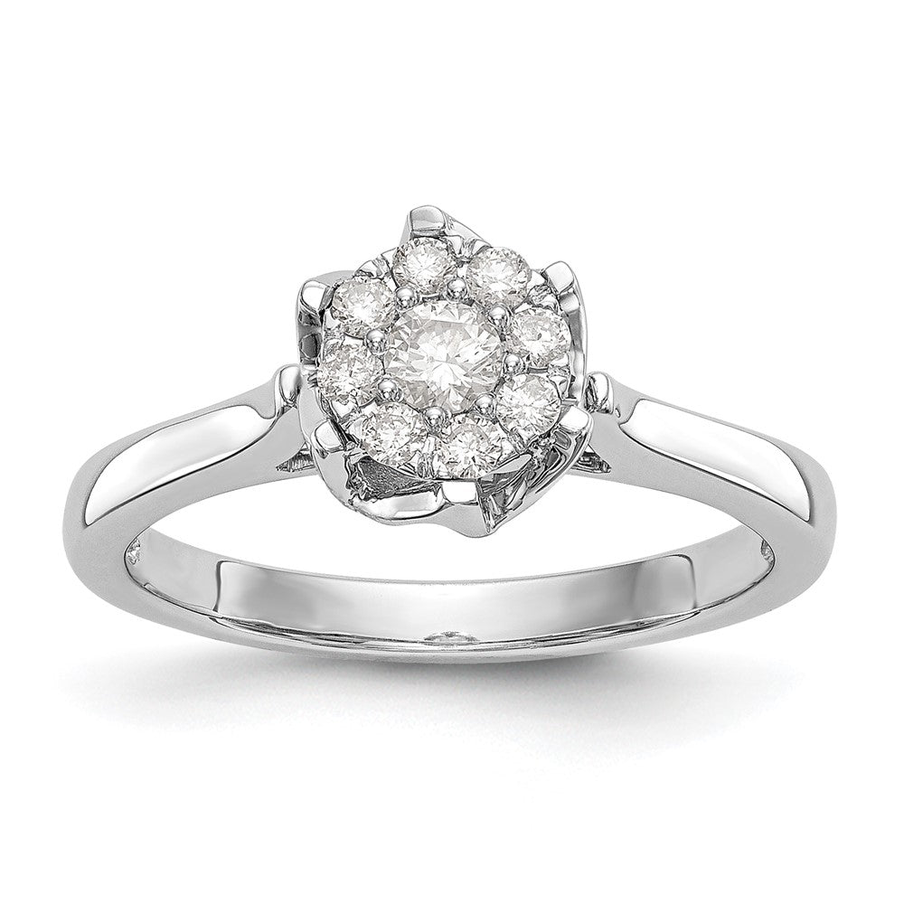 14K Weißgold Verlobungsring mit echten Diamanten im Cluster-Design, komplett besetzt
