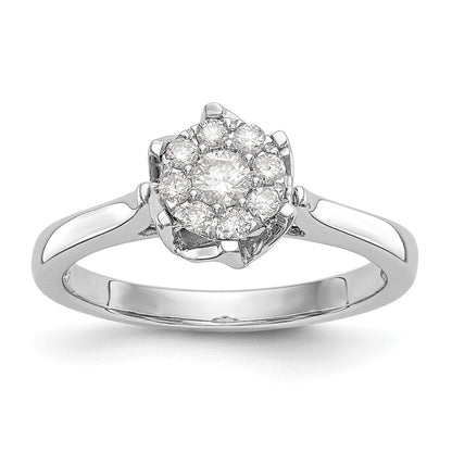 14K Weißgold Verlobungsring mit echten Diamanten im Cluster-Design, komplett besetzt