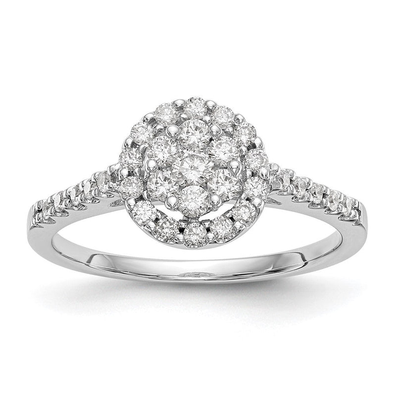 14K Weißgold Verlobungsring mit echtem Diamant-Cluster