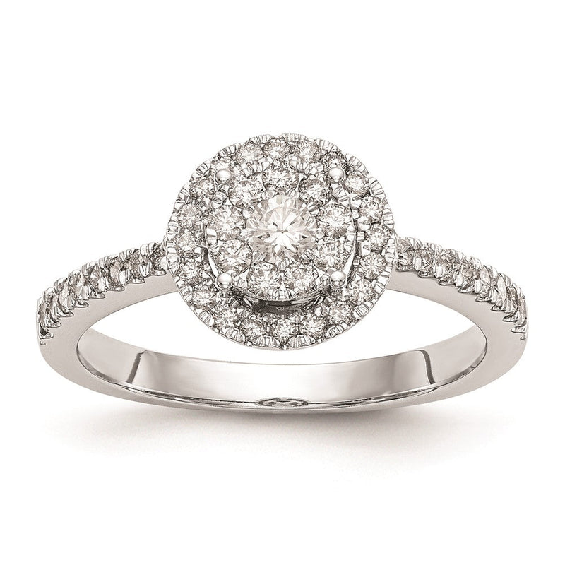 14K Weißgold Verlobungsring mit vollem echten Diamant-Cluster