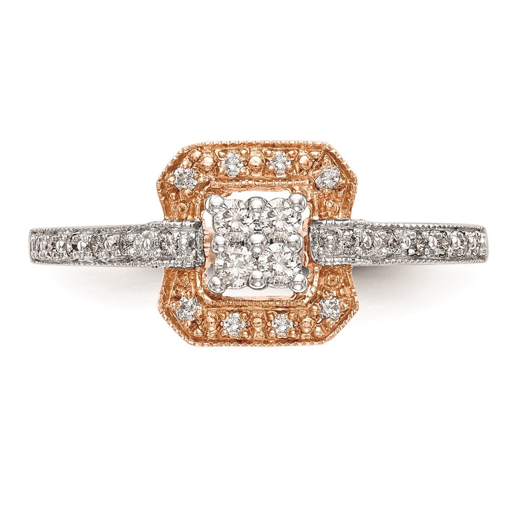 14K Roségold Verlobungsring mit echtem Diamant-Cluster