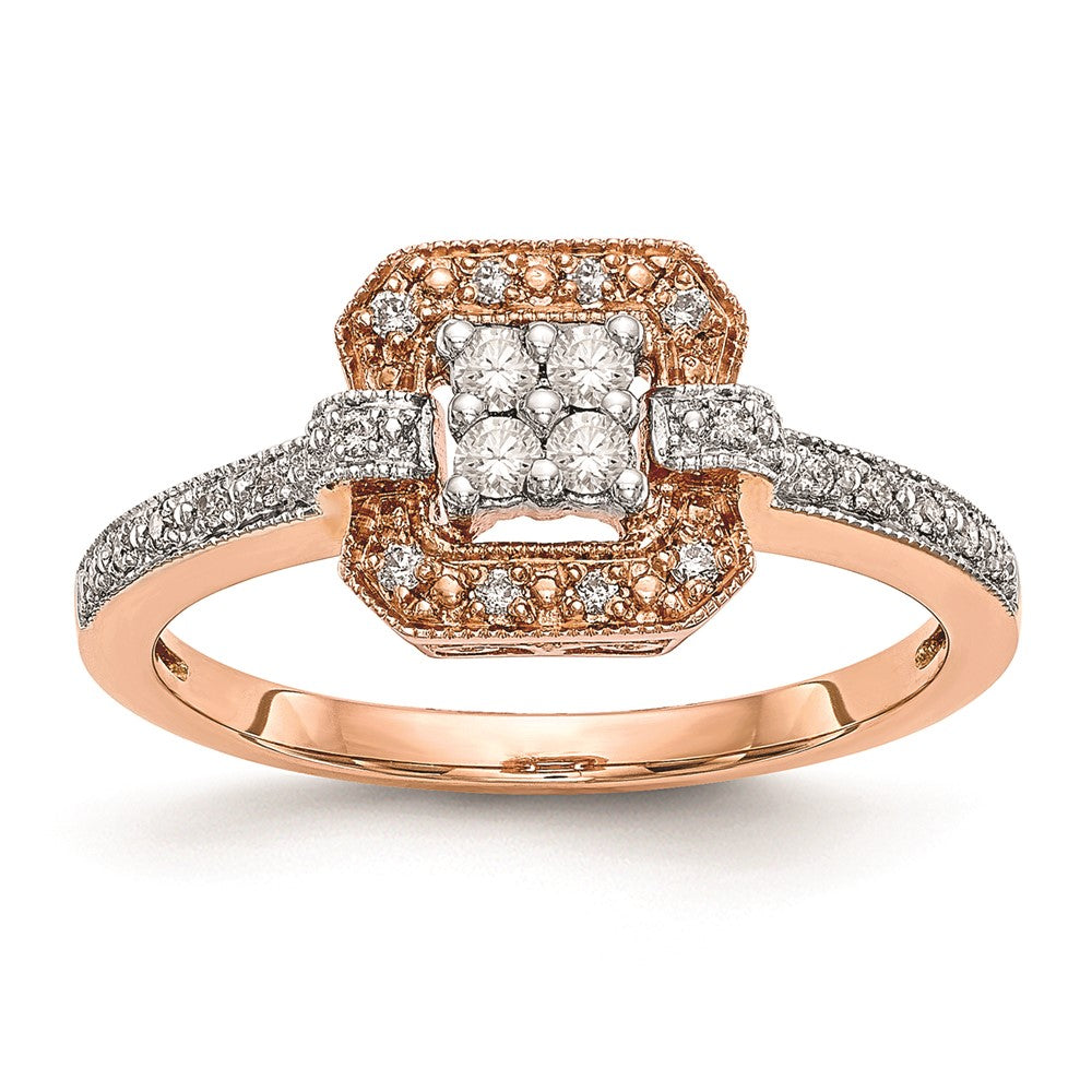 14K Roségold Verlobungsring mit echtem Diamant-Cluster